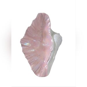 Vintage 1970s Iridescent Ceramic Oyster Shell Bowl – Large Pink Lusterware Cente